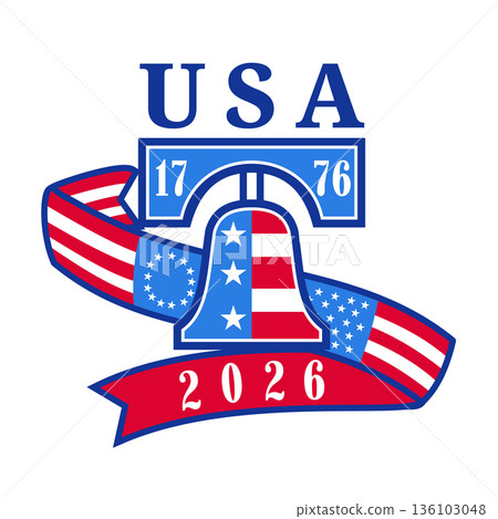 USA Celebrates 250 Years Liberty Bell 1776-2026 Logo Retro Style USA Celebrates 250 Years Liberty Bell 1776-2026 Logo Retro Style 136103048