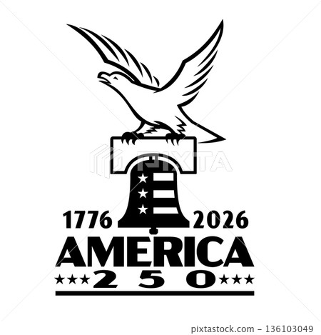 Eagle on Liberty Bell America 250 Years Logo Retro Style Eagle on Liberty Bell America 250 Years Logo Retro Style 136103049