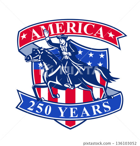 Paul Revere American Patriot America 250 Years Shield Logo Retro 136103052