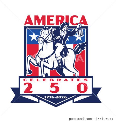 America Celebrates 250 Years Paul Revere Ride Logo Retro Style America Celebrates 250 Years Paul Revere Ride Logo Retro Style 136103054