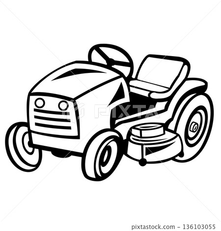 Ride-on Lawn Mower Cartoon Black and White Ride-on Lawn Mower Cartoon Black and White 136103055