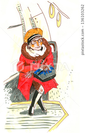 Woman Wearing Red Coat on Public Transport Woman Wearing Red Coat on Public Transport 136103262