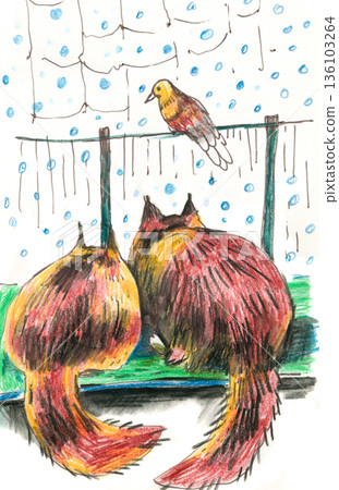 Two Cats Watching a Bird Two Cats Watching a Bird 136103264