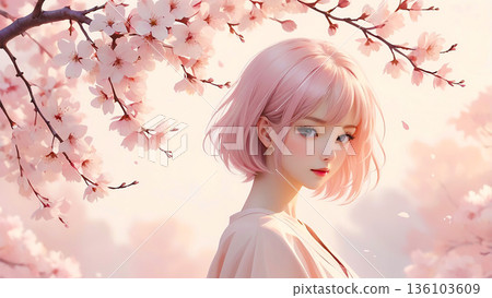 Cherry blossom blizzard and girl watercolor style graduation entrance pink background Cherry blossom blizzard and girl watercolor style graduation entrance pink background 136103609