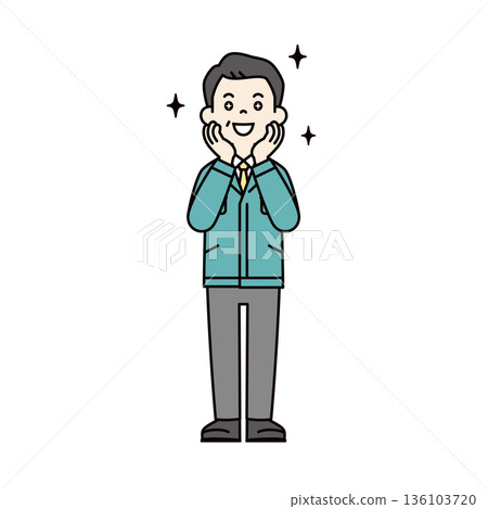 A full-body vector illustration of a small business owner, president, or factory manager wearing work clothes, with shining eyes and excitement A full-body vector illustration of a small business owner, president, or factory manager wearing work clothes, with shining eyes and excitement 136103720