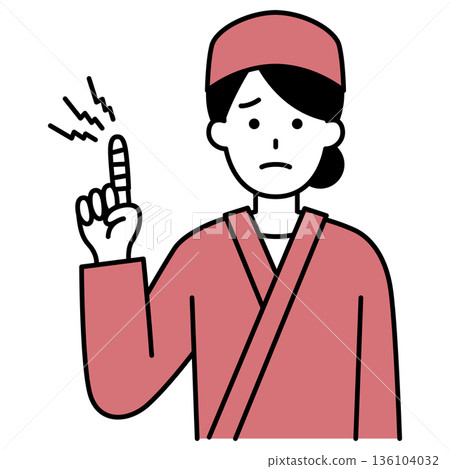 A female waitress at a Japanese restaurant with an injured finger A female waitress at a Japanese restaurant with an injured finger 136104032