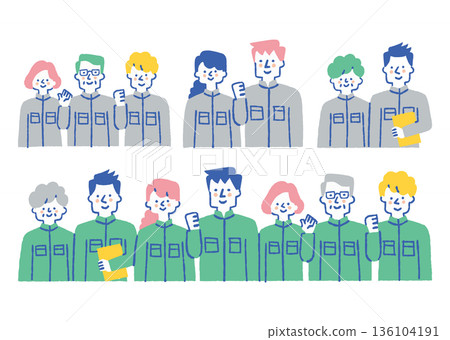 不同年齡層的工人在 site_Color 工作 136104191