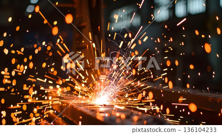 工廠焊接火花四濺。 136104233