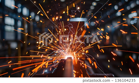 工廠焊接火花四濺。 136104235