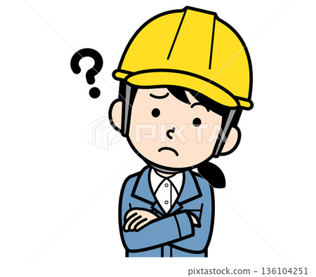 A female site supervisor wearing a helmet wondering 136104251