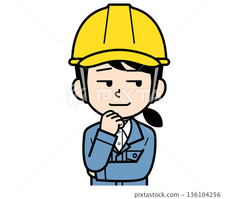 A female site supervisor wearing a helmet laughing fearlessly 136104256