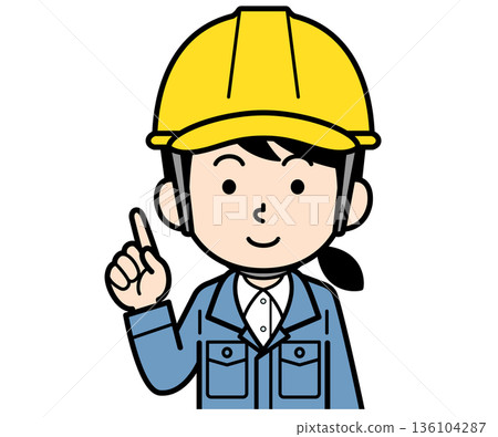 一名戴著頭盔的女工地主管正在指著什麼 136104287