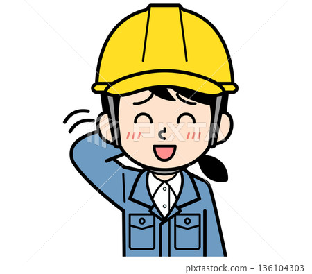 A shy female site supervisor wearing a helmet 136104303
