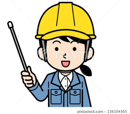 A female site supervisor wearing a helmet holding a pointer 136104305