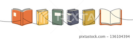 Colorful open and closed books connected by line. Cozy literature and learning set Colorful open and closed books connected by line. Cozy literature and learning set 136104394