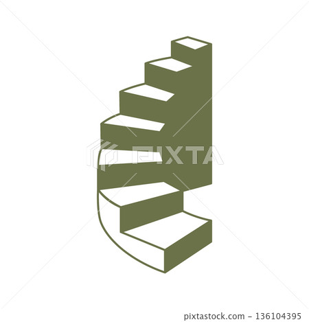 Curved spiral staircase. Minimalist vector icon for architecture, upward movement, or design concepts. Curved spiral staircase. Minimalist vector icon for architecture, upward movement, or design concepts. 136104395