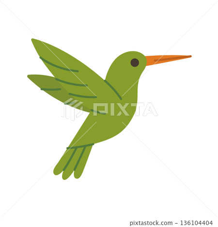 Green hummingbird flying. Flat vector tropical bird illustration for nature and wildlife designs 136104404