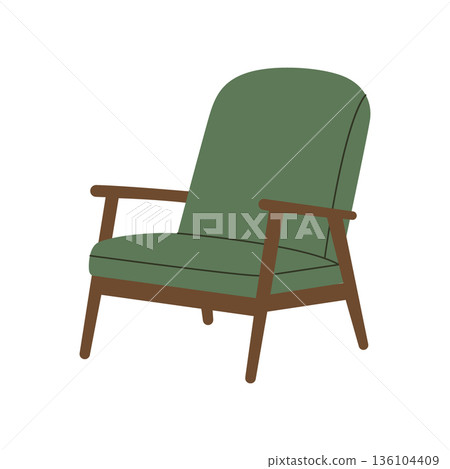 Modern wooden armchair with soft upholstery. Flat vector furniture illustration 136104409
