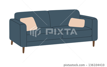 Modern sofa with pillows. Flat vector furniture illustration for interior design Modern sofa with pillows. Flat vector furniture illustration for interior design 136104410