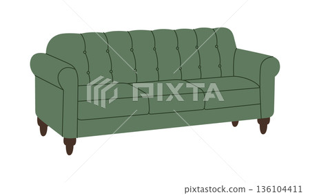 Classic tufted sofa. Flat vector furniture illustration for interior design 136104411