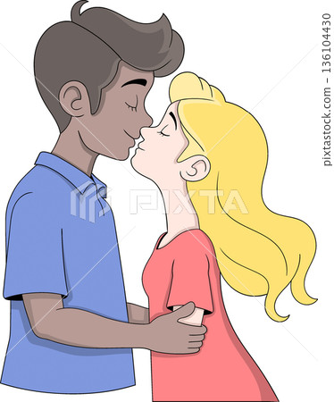 Romantic Valentine Couple Cartoon Sticker Love Illustration 136104430