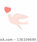 a bird with a red heart in its beak 136104690