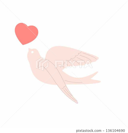 a bird with a red heart in its beak a bird with a red heart in its beak 136104690