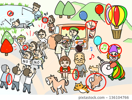 找出不同之處 ③ 共有 10 個答案。公園裡的活動 136104766