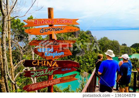 Raja Ampat, West Papua, Indonesia, November 11, 2016: Tourists enjoy the beauty of Raja Ampat Island 136104879