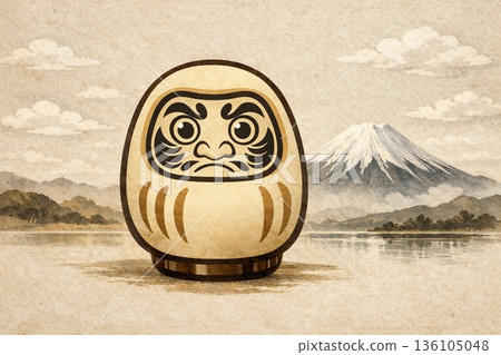 日式水墨畫風格的達摩和富士山 日式水墨畫風格的達摩和富士山 136105048