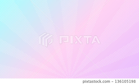 Light blue and pink background with polka dots and rays - Pop and cute pastel color texture - 16:9 136105198