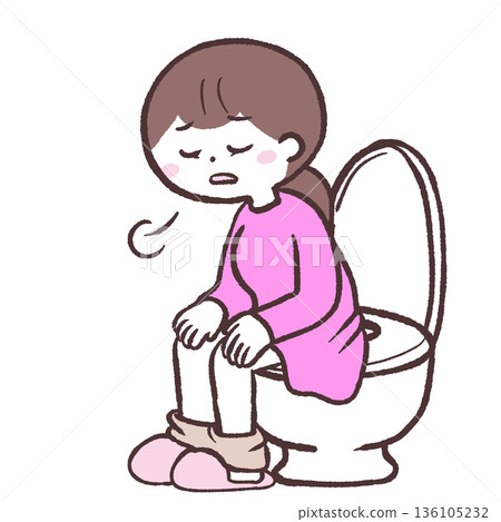 Illustration of a woman sighing in the toilet 136105232