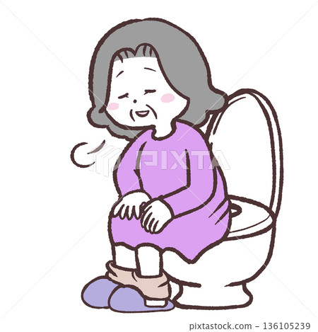 一位老年婦女在洗手間放鬆的插圖 136105239