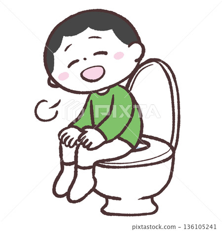 男孩在廁所放鬆的插圖 136105241