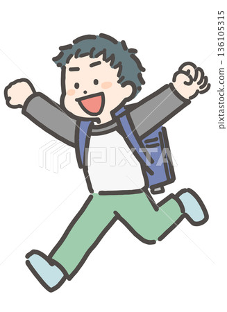 Elementary school boy running on a school bag Elementary school boy running on a school bag 136105315