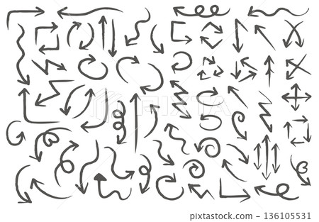 Illustration material: Hand-drawn arrow line drawing set_black 136105531
