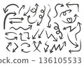手繪線條插圖素材，箭頭套裝，黑色 136105533