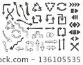 手繪插圖素材，箭頭，旋轉圖示集_黑色 136105535