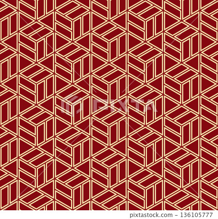 Abstract geometric pattern. A seamless vector background. Golden and red ornament. Graphic modern pattern. Simple lattice graphic design Abstract geometric pattern. A seamless vector background. Golden and red ornament. Graphic modern pattern. Simple lattice graphic design 136105777