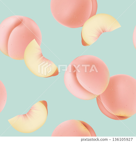 Fruit seamless pattern, pastel peaches on blue Fruit seamless pattern, pastel peaches on blue 136105927