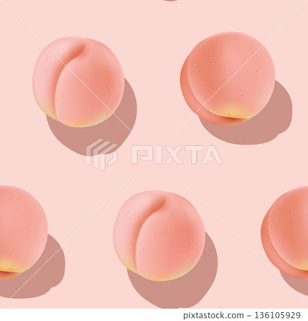 Fruit seamless pattern, pastel peaches with shadow on pink 136105929