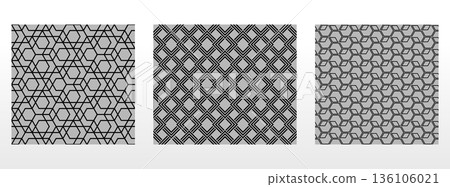 Geometric set of seamless black and gray patterns. Simple vector graphics Geometric set of seamless black and gray patterns. Simple vector graphics 136106021
