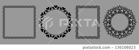 Set of decorative frames Elegant vector element for design in Eastern style, place for text. Floral black and gray frames. Lace illustration for invitations and greeting cards Set of decorative frames Elegant vector element for design in Eastern style, place for text. Floral black and gray frames. Lace illustration for invitations and greeting cards 136106023