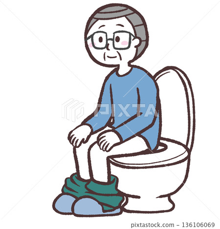 一位老年男子坐在馬桶上的插圖 136106069