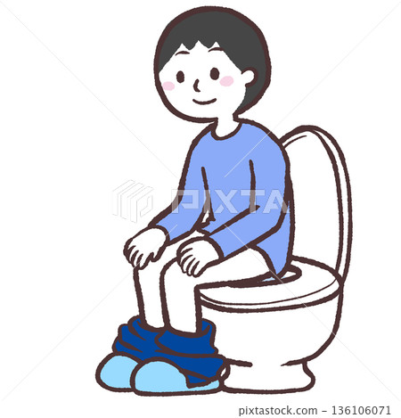 Illustration of a man sitting on a toilet seat 136106071