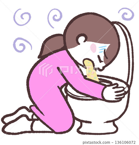 Illustration of a woman vomiting in the toilet Illustration of a woman vomiting in the toilet 136106072