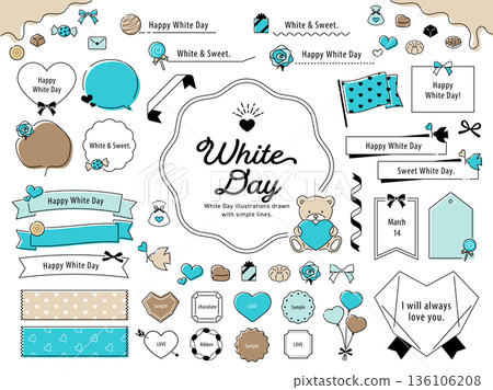 簡約線條畫白色情人節相框套裝 136106208