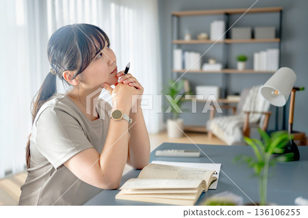 A woman thinking in her stylish home A woman thinking in her stylish home 136106255