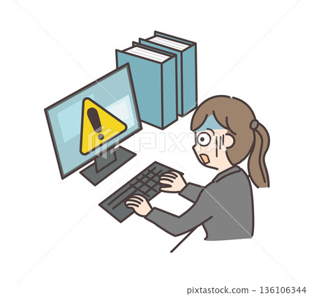一位身穿西裝的女士因電腦故障而臉色蒼白。 136106344