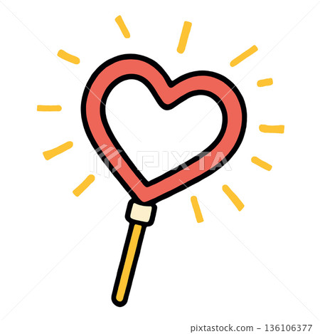 Heart love wand magic cartoon yellow red outline cute happy Heart love wand magic cartoon yellow red outline cute happy 136106377